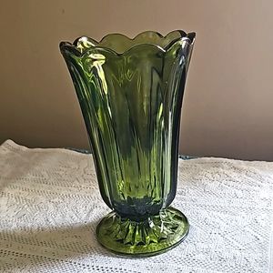 Vintage Avocado Green Footed Glass Vase